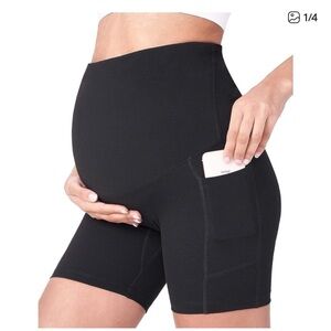 Comfortable Black Maternity Bike Shorts with Pocket